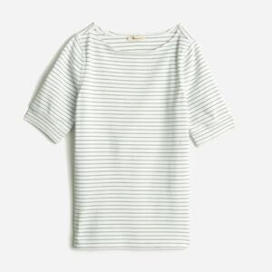 Madewell Ribbed Boatneck Tee Womens S White Blue Striped Stretch Short Sleeve